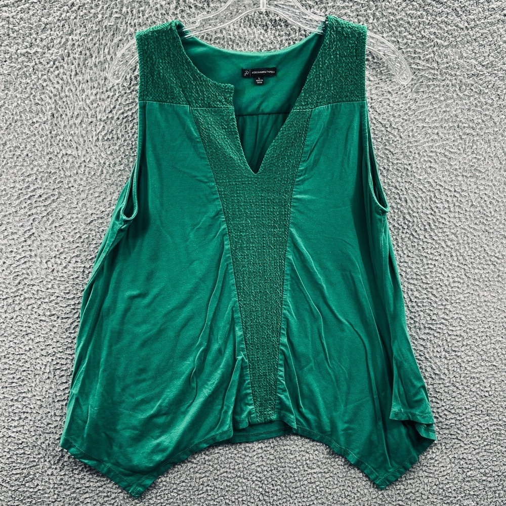Women Boho Tunic Tank Top L Asymmetrical Handkerchief Hem Flowy Lagenlook Resort